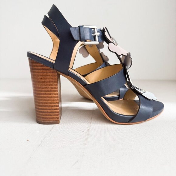 Michael Michael Kors Kit Blue Floral Black Heel Sandals 6.5M - Picture 3 of 9